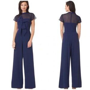 JS Collections Navy Blue Stretch Crepe Illusion Jumpsuit